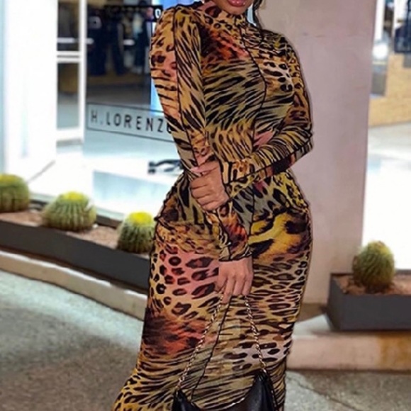 Taylor- Leopard printed round neck midi dress - Picture 1 of 2